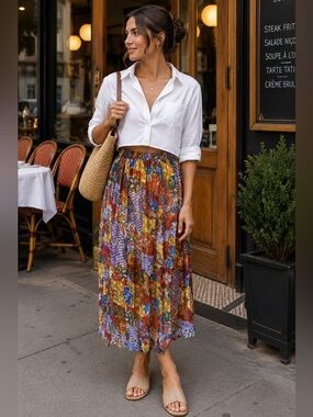 Teddi Sport | VTG Sheer Floral Patchwork Maxi Skirt 90s Boho Whimsigoth, Size L